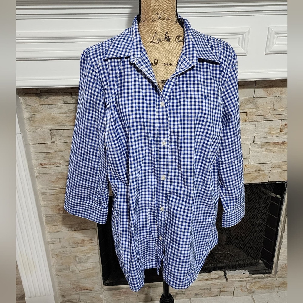 Ralph Lauren blue and white gingham button down shirt plus size‎ 2X